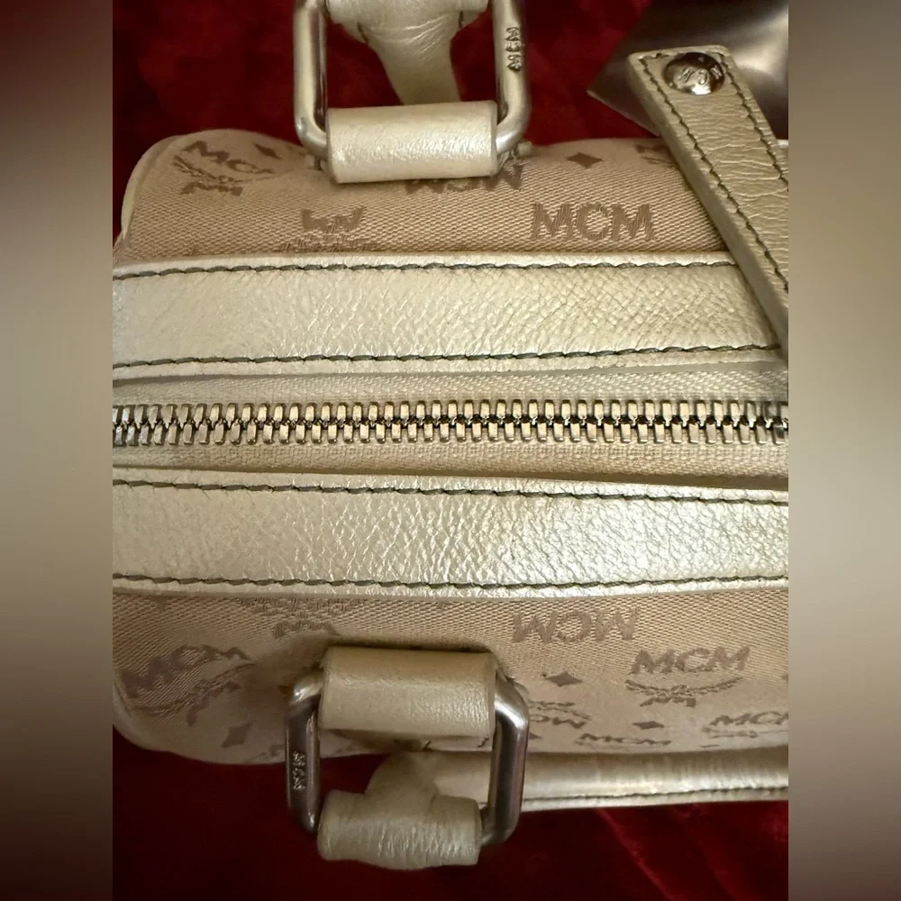MCM Cream Satchel Bag with detachable tassel